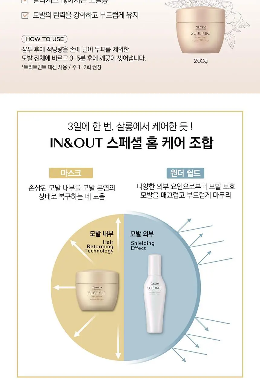 [손상모발용] 시세이도 프로페셔널 서브리믹 아쿠아 인텐시브 마스크 200g 상세페이지 8
